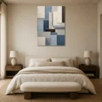 Blue Architectural Blocks Geometric Abstract Wall Art Canvas Print showcased in an elegant minimalist interior