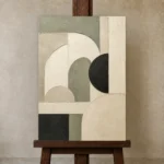 Sage Arch Forms Geometric Abstract Wall Art Canvas Print displayed on a studio easel