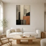 Terracotta Skyline Forms Geometric Abstract Wall Art Canvas Print styled in a refined neutral interior