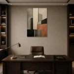 Terracotta Skyline Forms Geometric Abstract Wall Art Canvas Print displayed in a contemporary gallery-inspired room