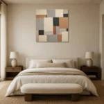 Terracotta Mosaic Blocks Geometric Abstract Wall Art Canvas Print showcased in an elegant minimalist interior