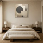 Charcoal Circle Forms Geometric Abstract Wall Art Canvas Print showcased in an elegant minimalist interior
