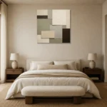 Sage Layered Blocks Geometric Abstract Wall Art Canvas Print showcased in an elegant minimalist interior