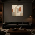 Terracotta Arch Panels Geometric Abstract Wall Art Canvas Print shown in a warm modern interior