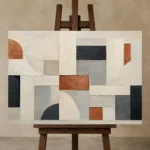 Terracotta Arc Grid Geometric Abstract Wall Art Canvas Print displayed on a studio easel