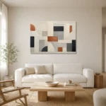 Terracotta Arc Grid Geometric Abstract Wall Art Canvas Print styled in a refined neutral interior