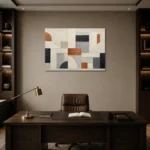 Terracotta Arc Grid Geometric Abstract Wall Art Canvas Print displayed in a contemporary gallery-inspired room