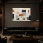 Terracotta Arc Grid Geometric Abstract Wall Art Canvas Print shown in a warm modern interior