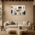 Terracotta Arc Grid Geometric Abstract Wall Art Canvas Print presented in a sophisticated home setting