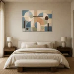 Blue Terracotta Circles Geometric Abstract Wall Art Canvas Print showcased in an elegant minimalist interior