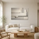 Ivory Linear Blocks Geometric Abstract Wall Art Canvas Print styled in a refined neutral interior