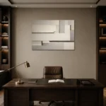 Ivory Linear Blocks Geometric Abstract Wall Art Canvas Print displayed in a contemporary gallery-inspired room