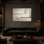 Ivory Linear Blocks Geometric Abstract Wall Art Canvas Print shown in a warm modern interior