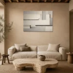 Ivory Linear Blocks Geometric Abstract Wall Art Canvas Print presented in a sophisticated home setting