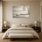 Ivory Linear Blocks Geometric Abstract Wall Art Canvas Print showcased in an elegant minimalist interior