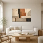 Terracotta Architectural Balance Geometric Abstract Wall Art Canvas Print styled in a refined neutral interior