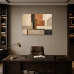 Terracotta Architectural Balance Geometric Abstract Wall Art Canvas Print displayed in a contemporary gallery-inspired room