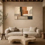 Terracotta Architectural Balance Geometric Abstract Wall Art Canvas Print presented in a sophisticated home setting