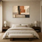 Terracotta Architectural Balance Geometric Abstract Wall Art Canvas Print showcased in an elegant minimalist interior