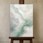 Soft Aqua Flow Fluid Abstract Wall Art Canvas Print displayed on a studio easel