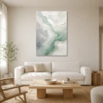 Soft Aqua Flow Fluid Abstract Wall Art Canvas Print styled in a refined neutral interior