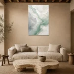 Soft Aqua Flow Fluid Abstract Wall Art Canvas Print presented in a sophisticated home setting
