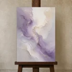 Lavender Veil Fluid Abstract Wall Art Canvas Print displayed on a studio easel