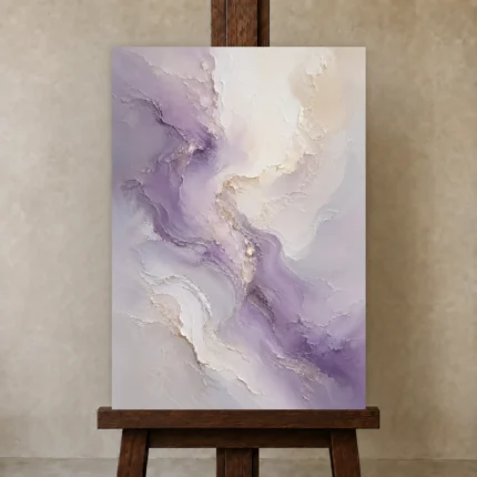 Lavender Veil Fluid Abstract Wall Art Canvas Print shown in Studio Easel