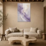 Lavender Veil Fluid Abstract Wall Art Canvas Print presented in a sophisticated home setting