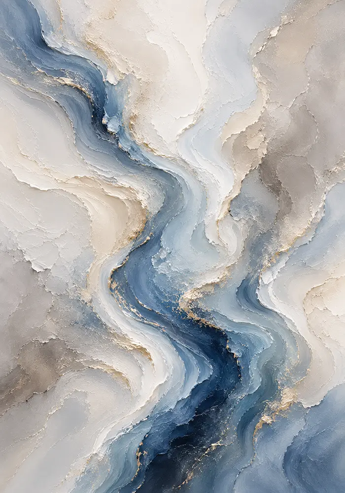 Blue River Flow Fluid Abstract Wall Art Canvas Print