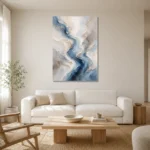Blue River Flow Fluid Abstract Wall Art Canvas Print styled in a refined neutral interior