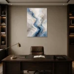 Blue River Flow Fluid Abstract Wall Art Canvas Print displayed in a contemporary gallery-inspired room