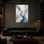 Blue River Flow Fluid Abstract Wall Art Canvas Print shown in a warm modern interior