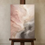 Blush Stone Flow Fluid Abstract Wall Art Canvas Print displayed on a studio easel