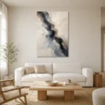 Charcoal River Fluid Abstract Wall Art Canvas Print styled in a refined neutral interior