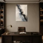 Charcoal River Fluid Abstract Wall Art Canvas Print displayed in a contemporary gallery-inspired room