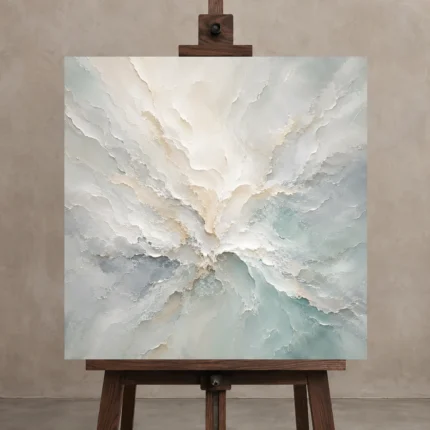 Aqua Bloom Fluid Abstract Wall Art Canvas Print shown in Studio Easel