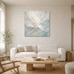 Aqua Bloom Fluid Abstract Wall Art Canvas Print styled in a refined neutral interior