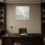 Aqua Bloom Fluid Abstract Wall Art Canvas Print displayed in a contemporary gallery-inspired room