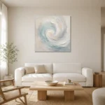 Aqua Spiral Fluid Abstract Wall Art Canvas Print styled in a refined neutral interior