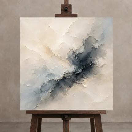 Charcoal Mist Flow Fluid Abstract Wall Art Canvas Print shown in Studio Easel