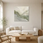 Sage Horizon Flow Fluid Abstract Wall Art Canvas Print styled in a refined neutral interior