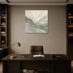 Sage Horizon Flow Fluid Abstract Wall Art Canvas Print displayed in a contemporary gallery-inspired room