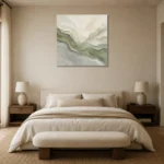 Sage Horizon Flow Fluid Abstract Wall Art Canvas Print showcased in an elegant minimalist interior