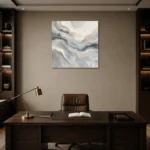 Blue Strata Fluid Abstract Wall Art Canvas Print displayed in a contemporary gallery-inspired room