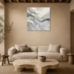 Blue Strata Fluid Abstract Wall Art Canvas Print presented in a sophisticated home setting