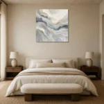 Blue Strata Fluid Abstract Wall Art Canvas Print showcased in an elegant minimalist interior