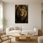 Regal Gilded Lion Wall Art Canvas Print styled in a refined neutral interior