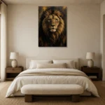 Regal Gilded Lion Wall Art Canvas Print showcased in an elegant minimalist interior