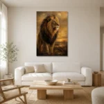 Savanna Guardian Lion Wall Art Canvas Print styled in a refined neutral interior